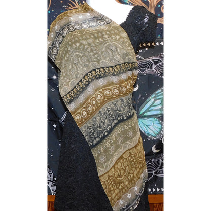 Renaissance-Inspired Floral Scarf Sheer Beige & Black