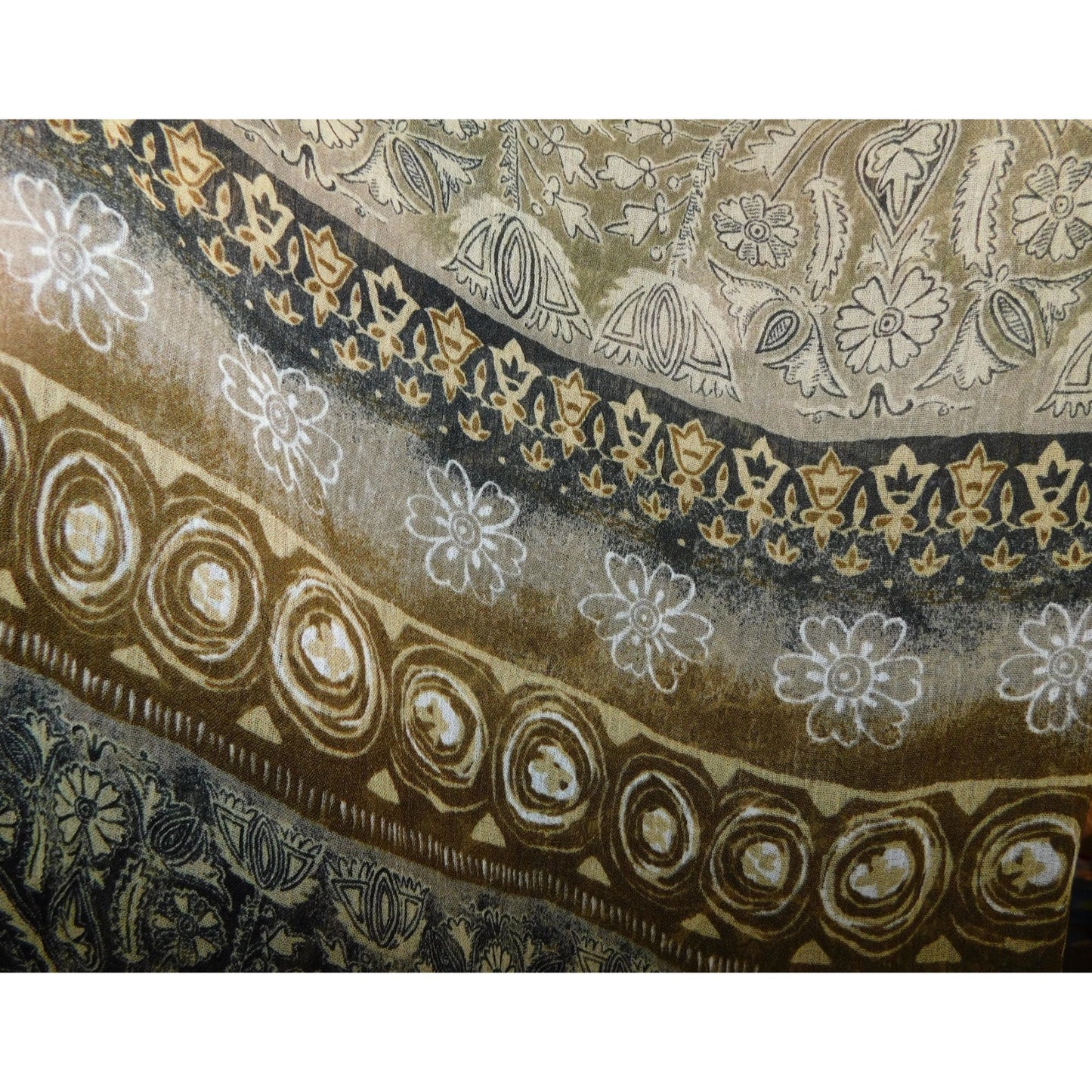 Renaissance-Inspired Floral Scarf Sheer Beige & Black