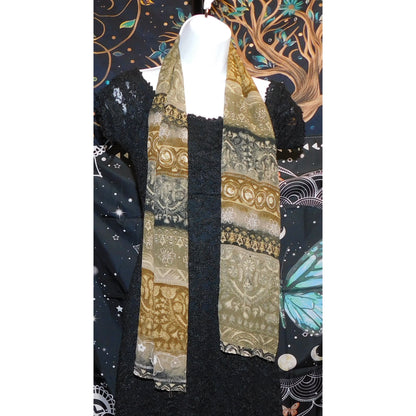 Renaissance-Inspired Floral Scarf Sheer Beige & Black