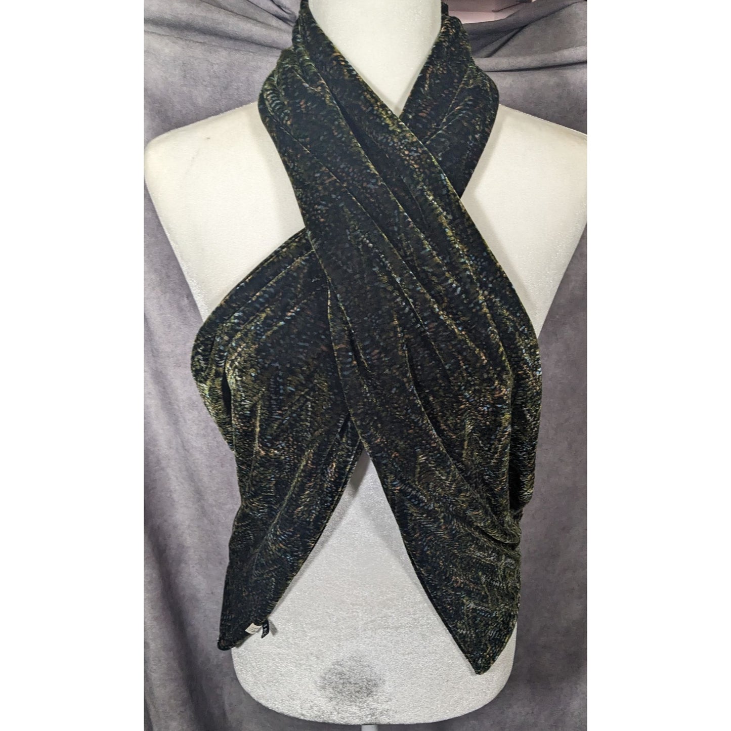 Black And Green Speckled Velvet-Like Scarf