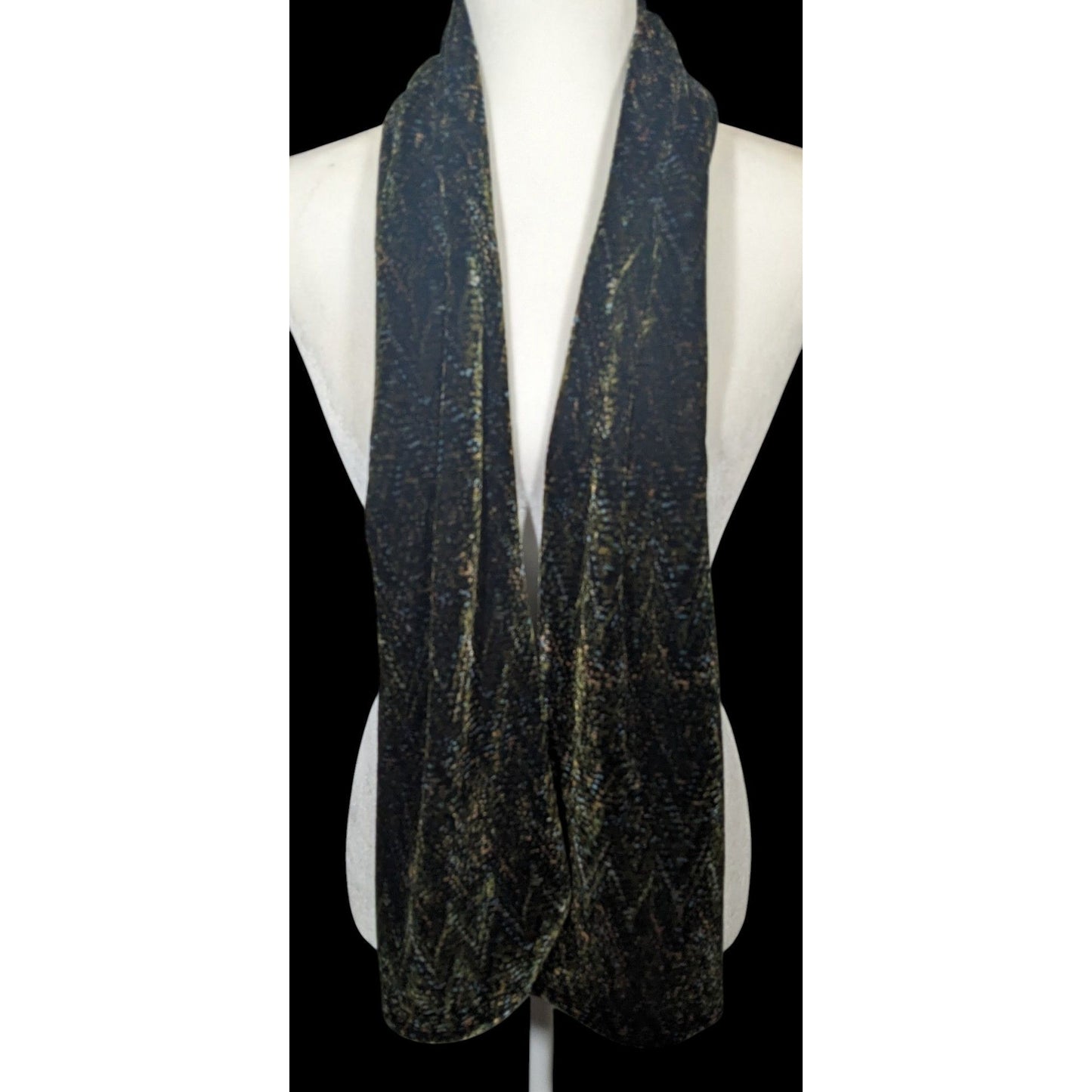 Black And Green Speckled Velvet-Like Scarf