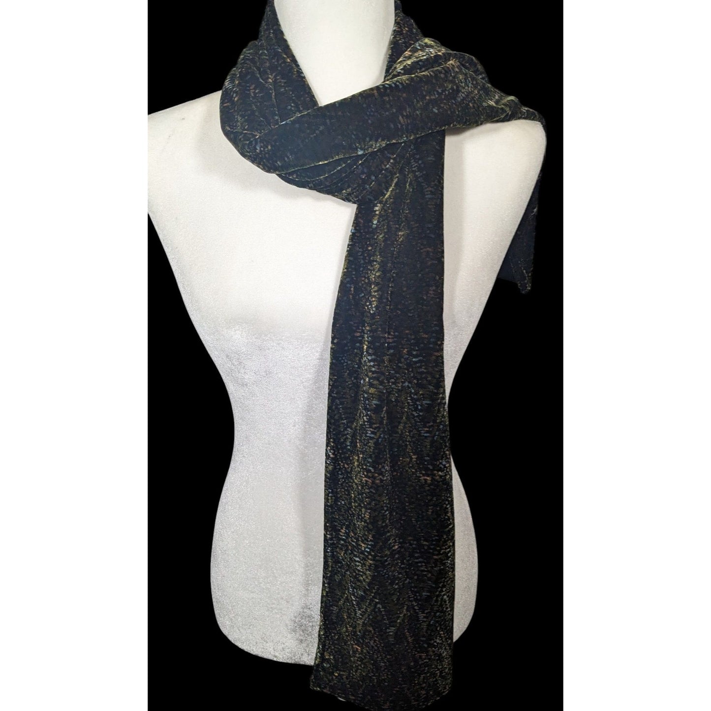 Black And Green Speckled Velvet-Like Scarf