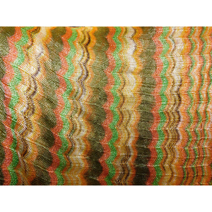 Vintage 70S Wavy Striped Gold & Green Metallic Scarf With 6" Fringe - 78"x22"