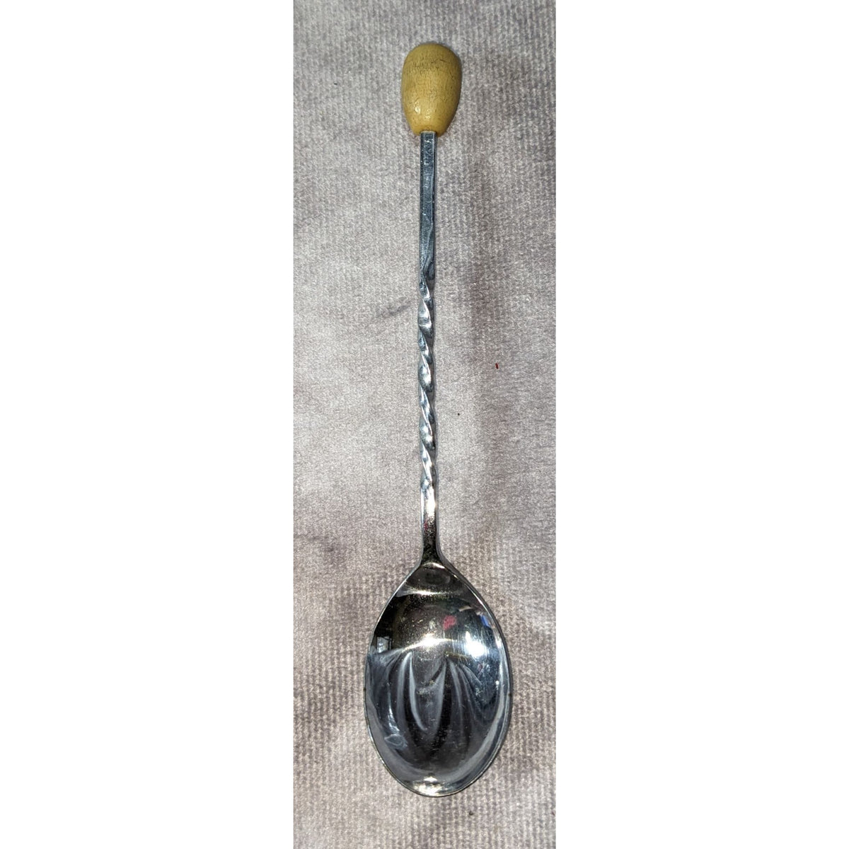 Vintage 1960s Japanese Sugar Spoon Twisted Metal Handle Wooden Finial 5 Inch