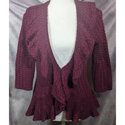 Dressbarn Plum Ruffle Half Sleeve V Neck Cardigan