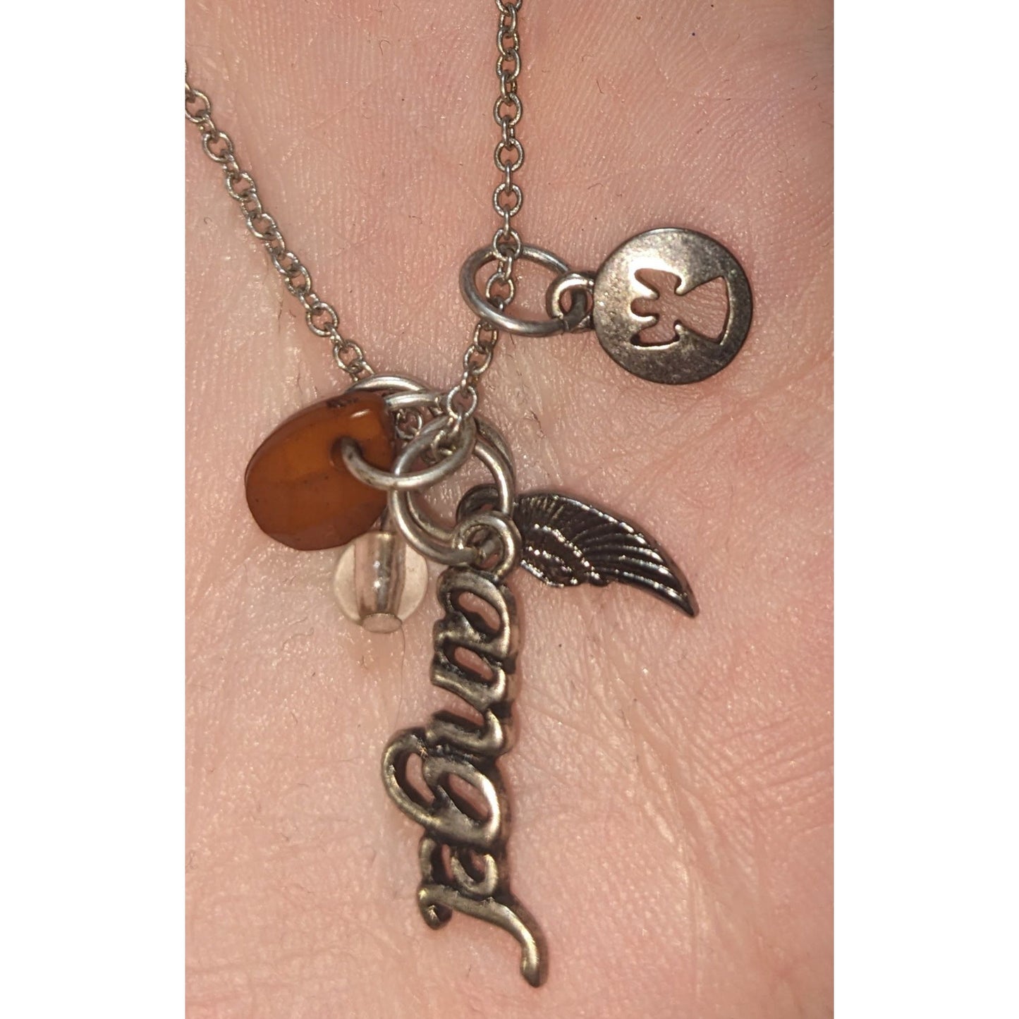 Angel Charm Necklace Silver Tone Inspirational Faith Jewelry with Crystal Accents