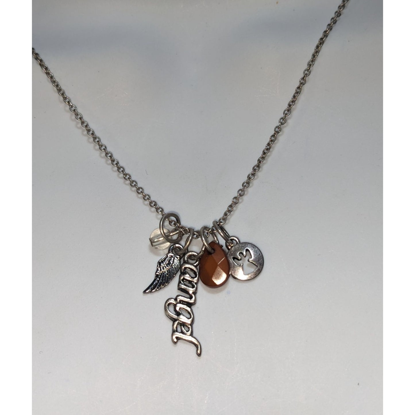 Angel Charm Necklace Silver Tone Inspirational Faith Jewelry with Crystal Accents