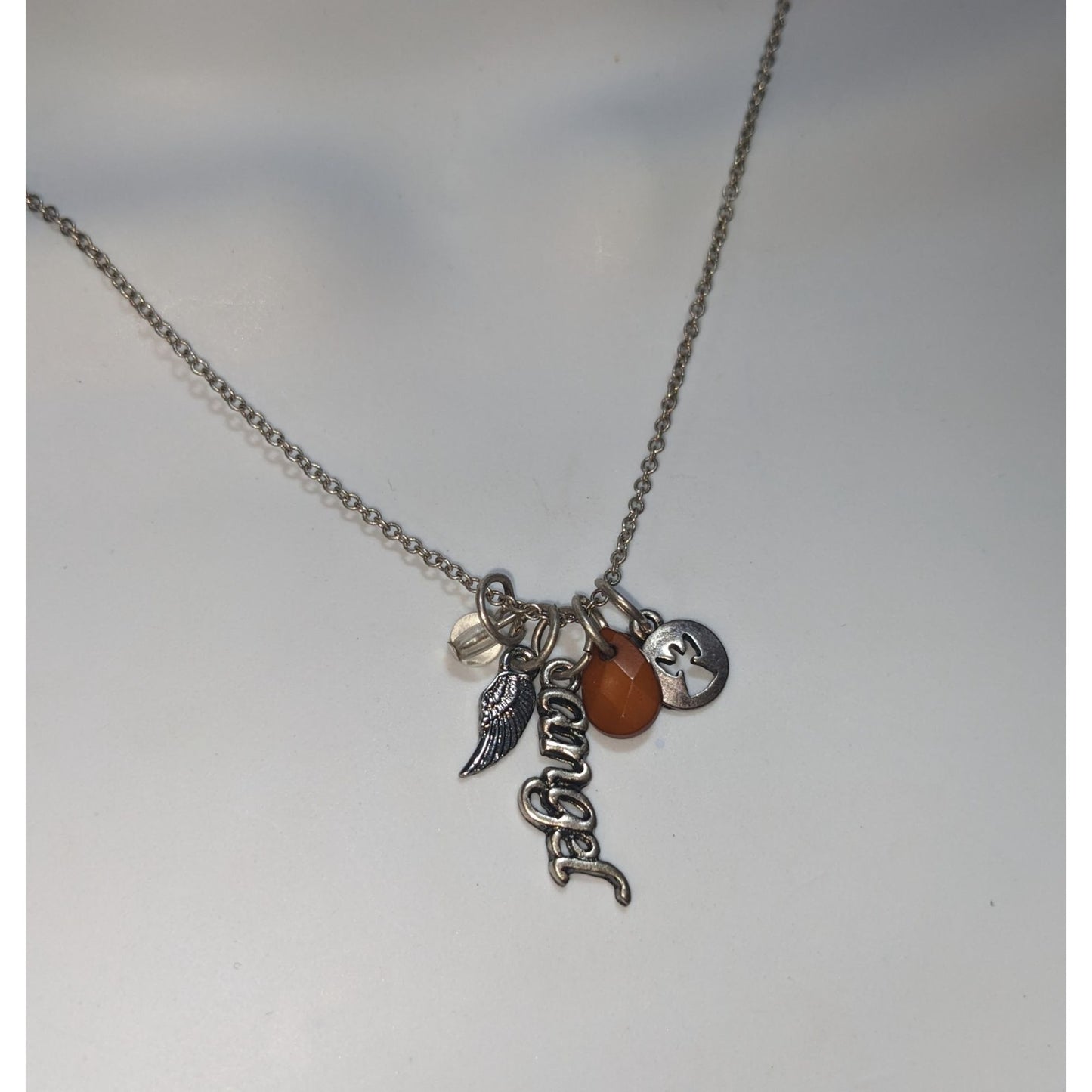 Angel Charm Necklace Silver Tone Inspirational Faith Jewelry with Crystal Accents