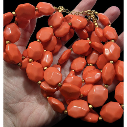 Premier Designs Orange And Gold Tone Layered Beaded Necklace