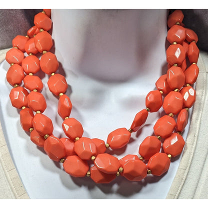 Premier Designs Orange And Gold Tone Layered Beaded Necklace