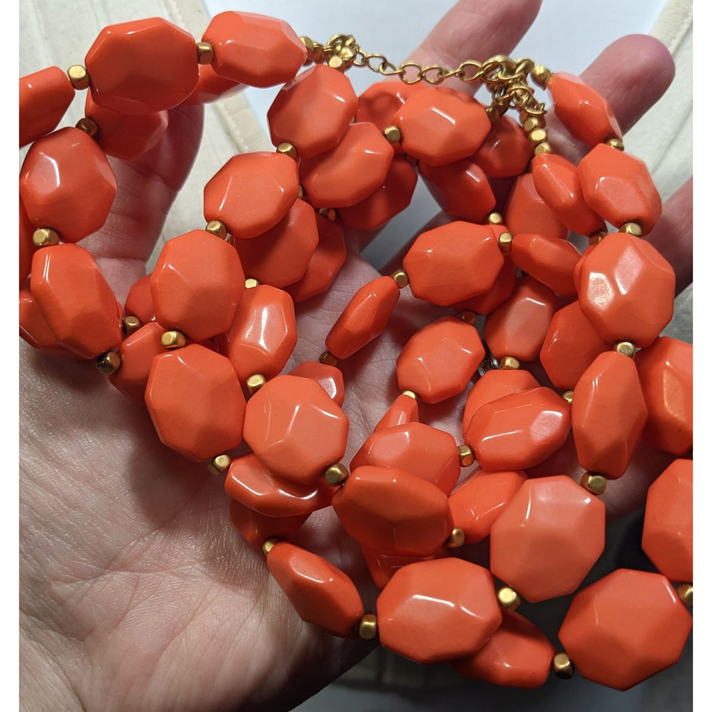 Premier Designs Orange And Gold Tone Layered Beaded Necklace