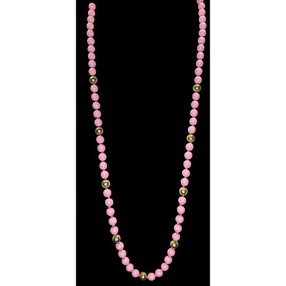 Coquette Vintage Pink Beaded Necklace Gold Tone Long Strand Retro Statement Jewelry