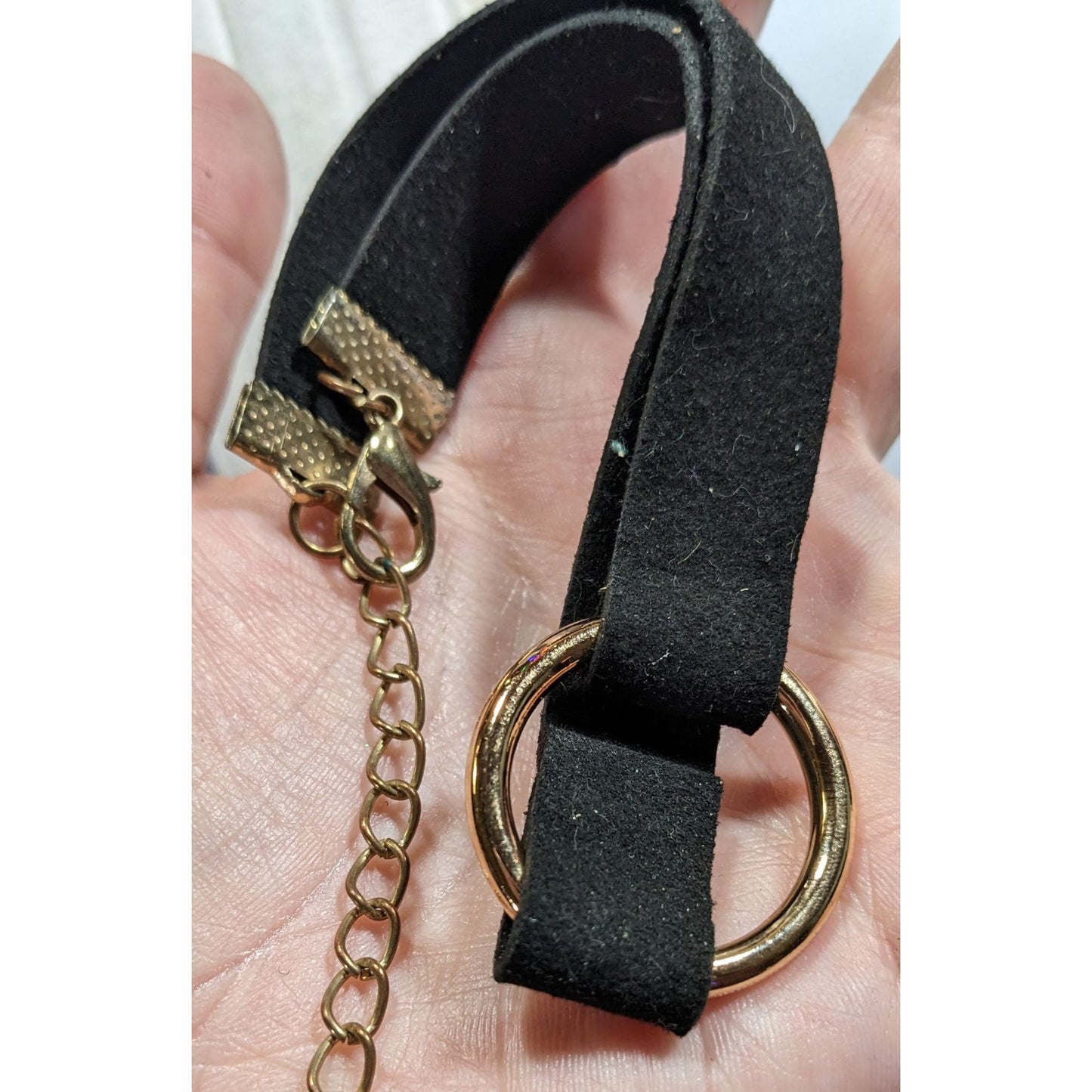 Gothic Faux Suede Gold Tone O Ring Choker Necklace