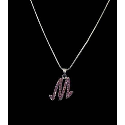Pink Rhinestone M Monogram Silver Tone Pendant Necklace