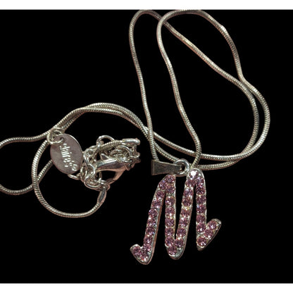 Pink Rhinestone M Monogram Silver Tone Pendant Necklace