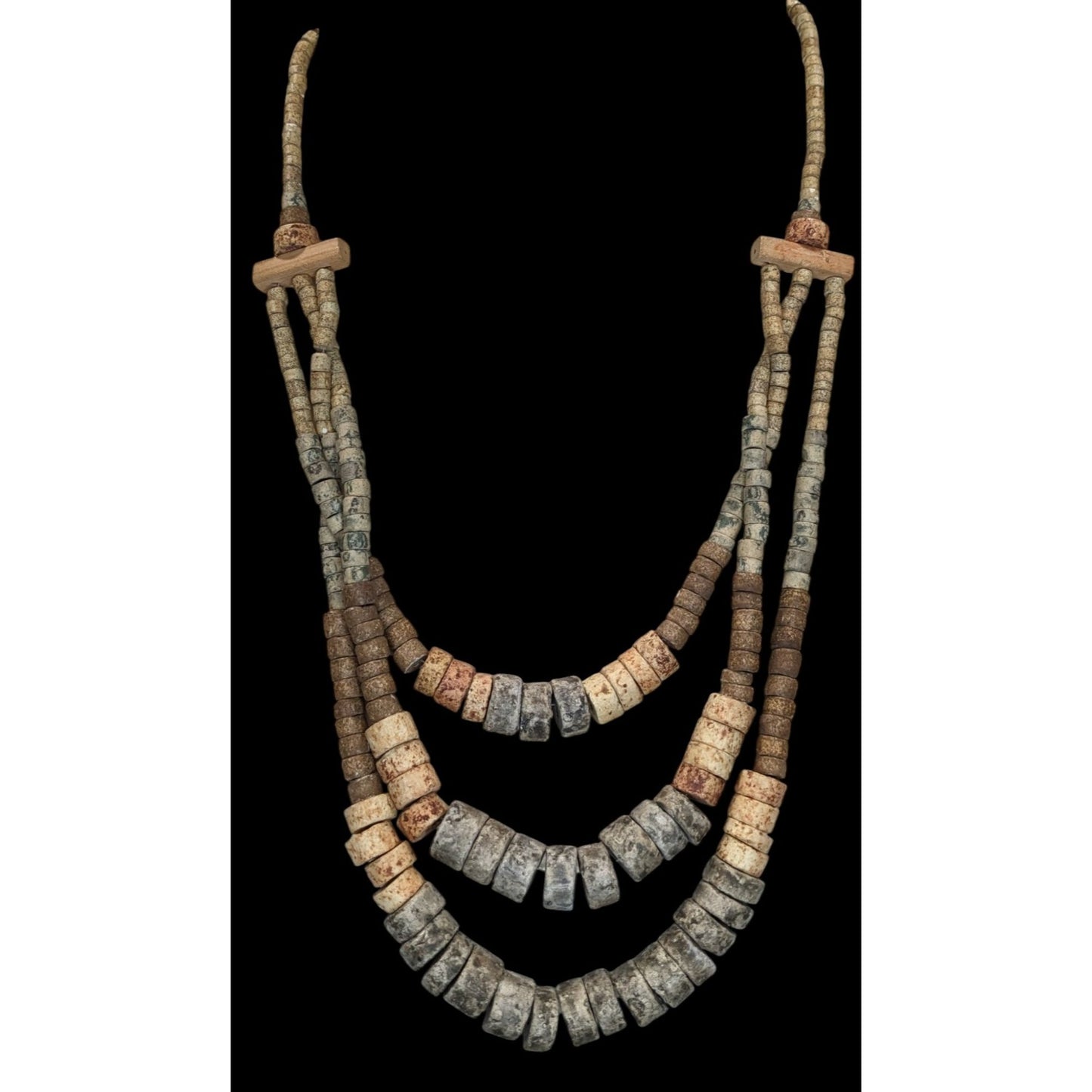 Vintage Layered Stone Beaded Necklace Earth Tone Boho Nature Jewelry Neutral Statement