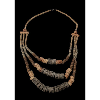 Vintage Layered Stone Beaded Necklace Earth Tone Boho Nature Jewelry Neutral Statement