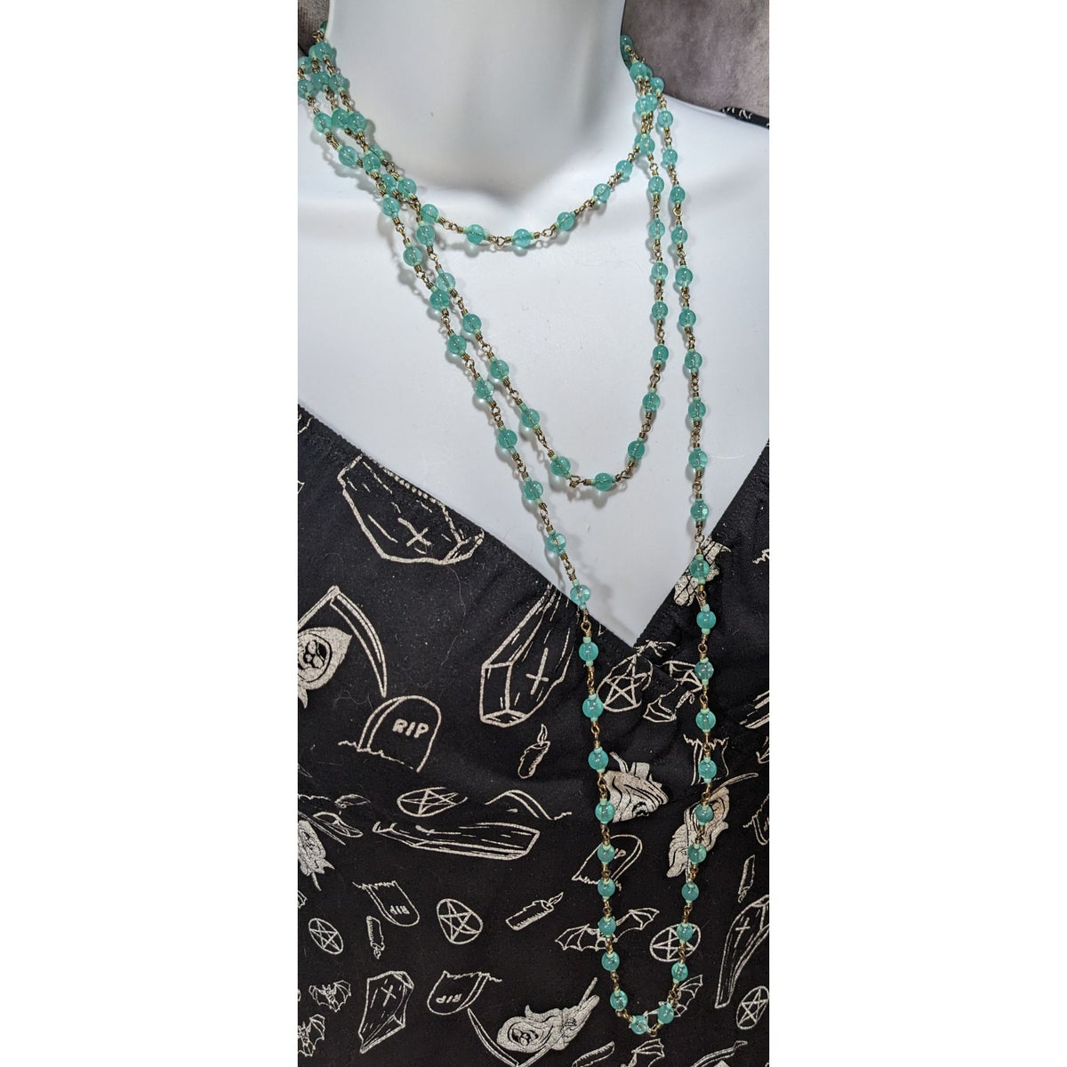 Boho Ethereal Turquoise Glass Bead Long Station Necklace 74 Inch