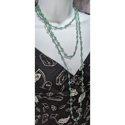 Boho Ethereal Turquoise Glass Bead Long Station Necklace 74 Inch