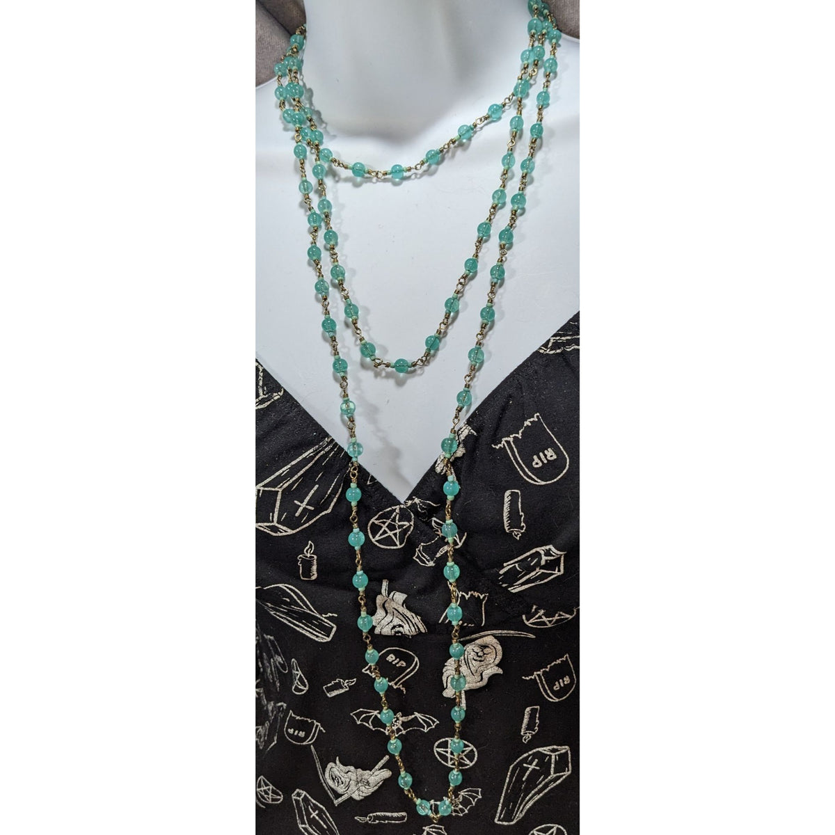 Boho Ethereal Turquoise Glass Bead Long Station Necklace 74 Inch