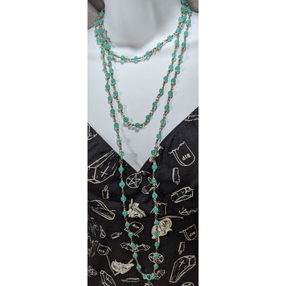 Boho Ethereal Turquoise Glass Bead Long Station Necklace 74 Inch