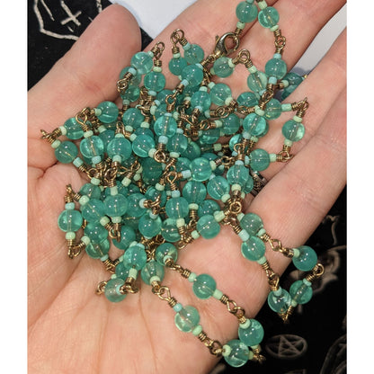 Boho Ethereal Turquoise Glass Bead Long Station Necklace 74 Inch