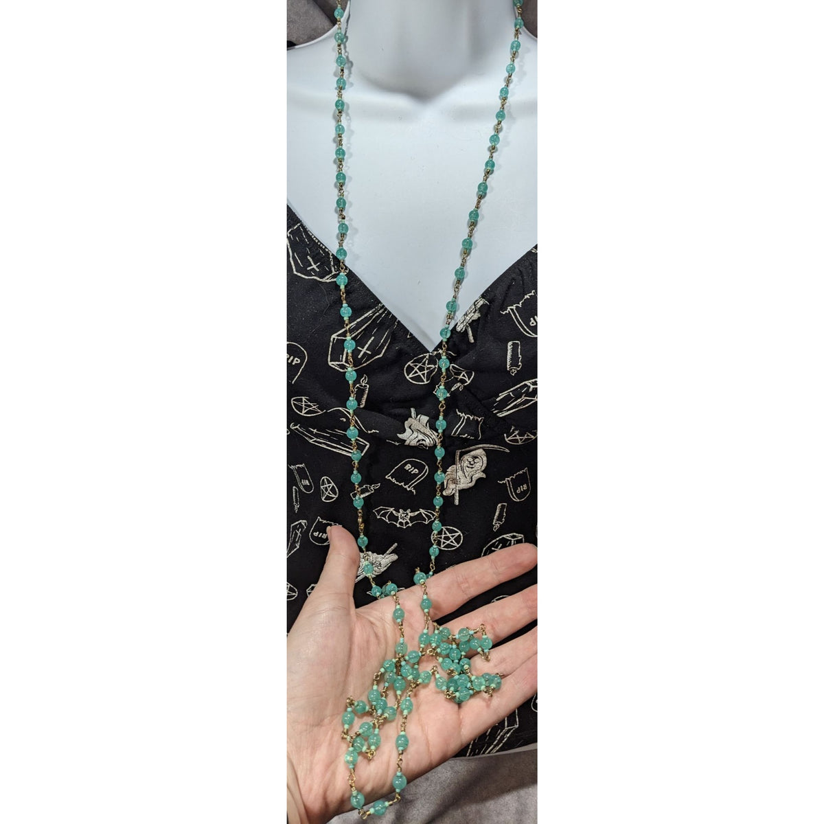 Boho Ethereal Turquoise Glass Bead Long Station Necklace 74 Inch