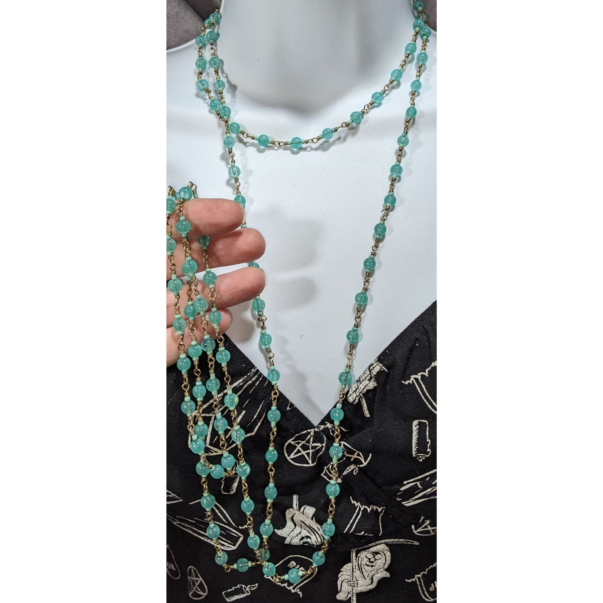 Boho Ethereal Turquoise Glass Bead Long Station Necklace 74 Inch
