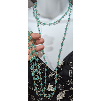 Boho Ethereal Turquoise Glass Bead Long Station Necklace 74 Inch