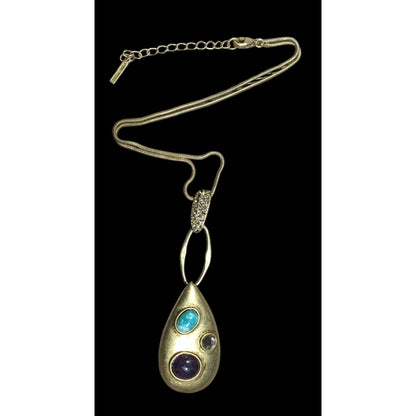 Nine West Elegant Glam Gold Tone Teardrop Gemstone Necklace