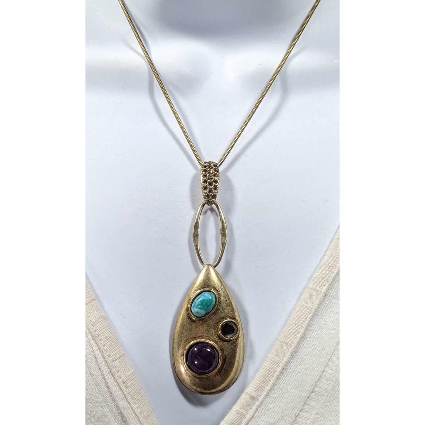 Nine West Elegant Glam Gold Tone Teardrop Gemstone Necklace