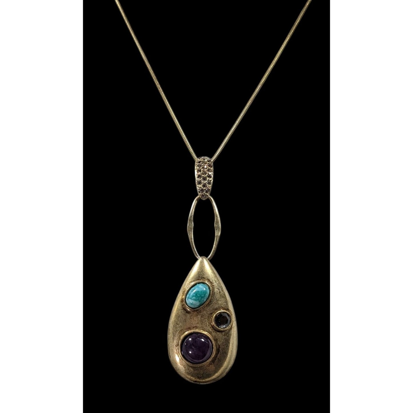 Nine West Elegant Glam Gold Tone Teardrop Gemstone Necklace