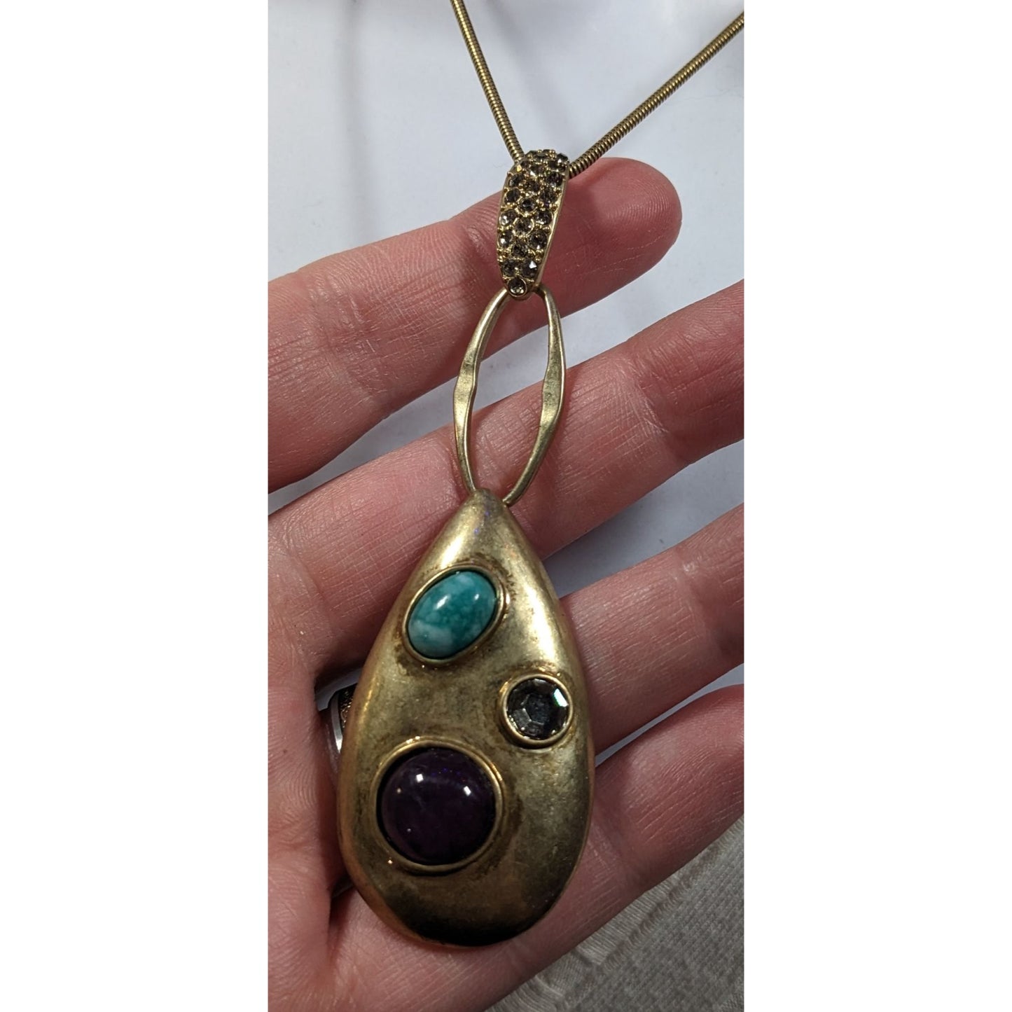 Nine West Elegant Glam Gold Tone Teardrop Gemstone Necklace