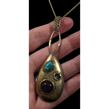 Nine West Elegant Glam Gold Tone Teardrop Gemstone Necklace