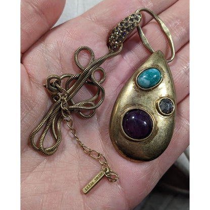 Nine West Elegant Glam Gold Tone Teardrop Gemstone Necklace