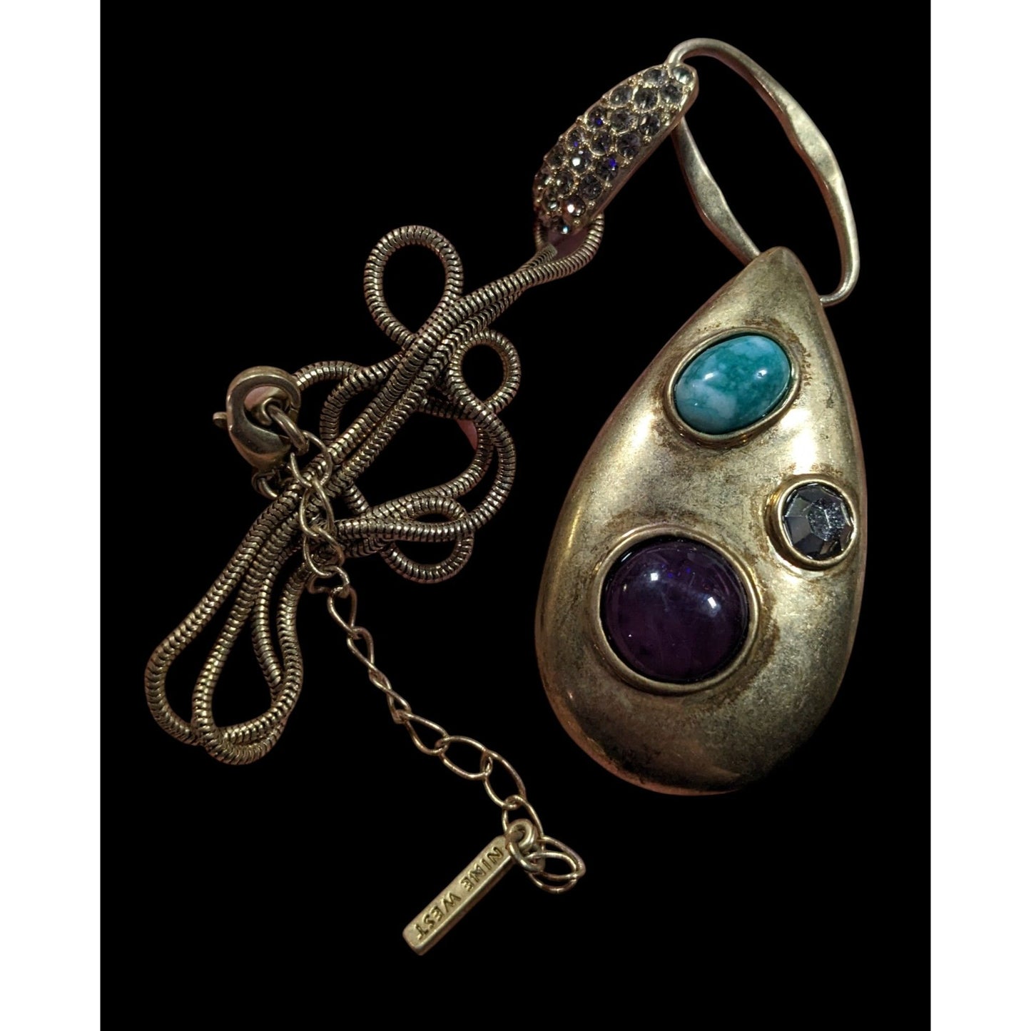 Nine West Elegant Glam Gold Tone Teardrop Gemstone Necklace