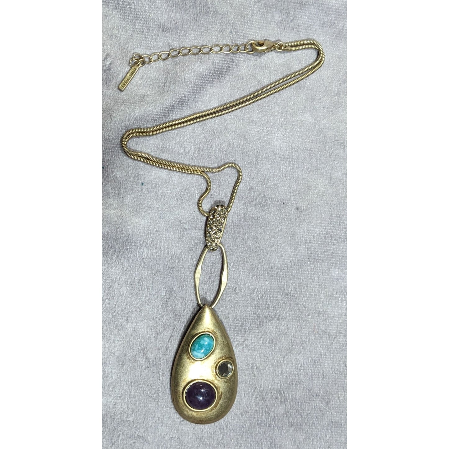 Nine West Elegant Glam Gold Tone Teardrop Gemstone Necklace