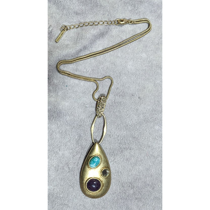 Nine West Elegant Glam Gold Tone Teardrop Gemstone Necklace