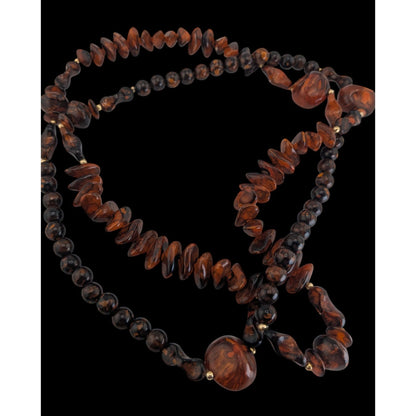 Boho Organic Faux Wood Brown Mixed Bead Long Necklace 36 Inch