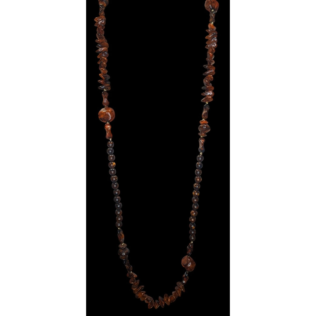 Boho Organic Faux Wood Brown Mixed Bead Long Necklace 36 Inch