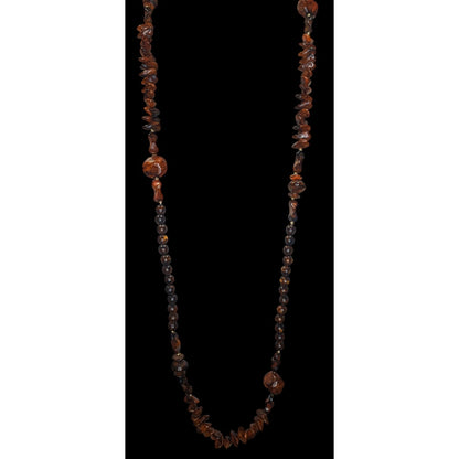 Boho Organic Faux Wood Brown Mixed Bead Long Necklace 36 Inch