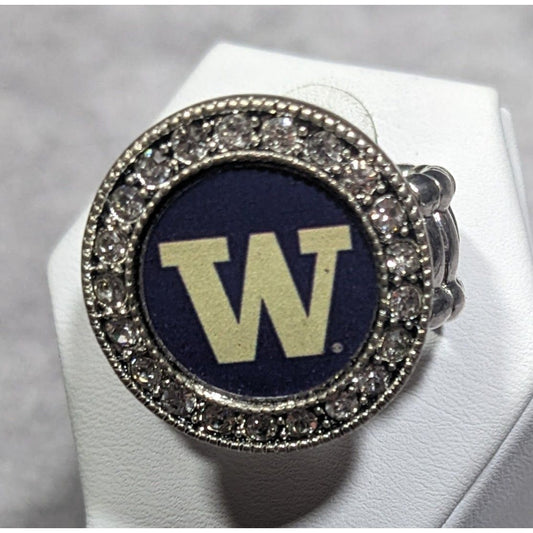 Washington Huskies Blue And Silver Tone Rhinestone Stretch Ring