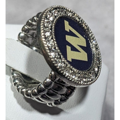 Washington Huskies Blue And Silver Tone Rhinestone Stretch Ring