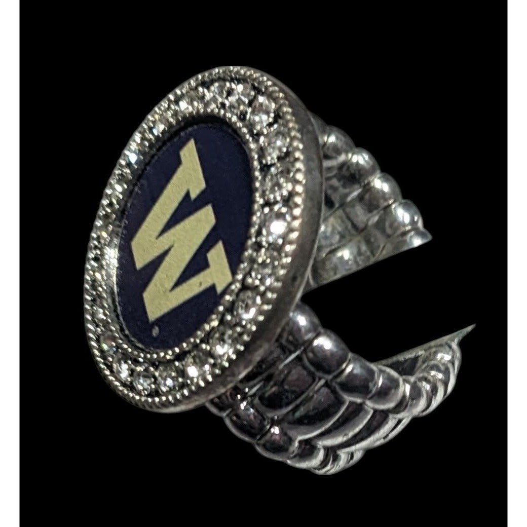 Washington Huskies Blue And Silver Tone Rhinestone Stretch Ring