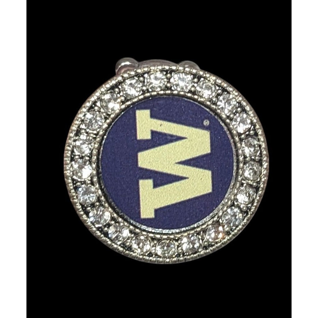 Washington Huskies Blue And Silver Tone Rhinestone Stretch Ring