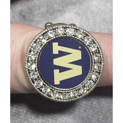 Washington Huskies Blue And Silver Tone Rhinestone Stretch Ring