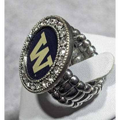 Washington Huskies Blue And Silver Tone Rhinestone Stretch Ring