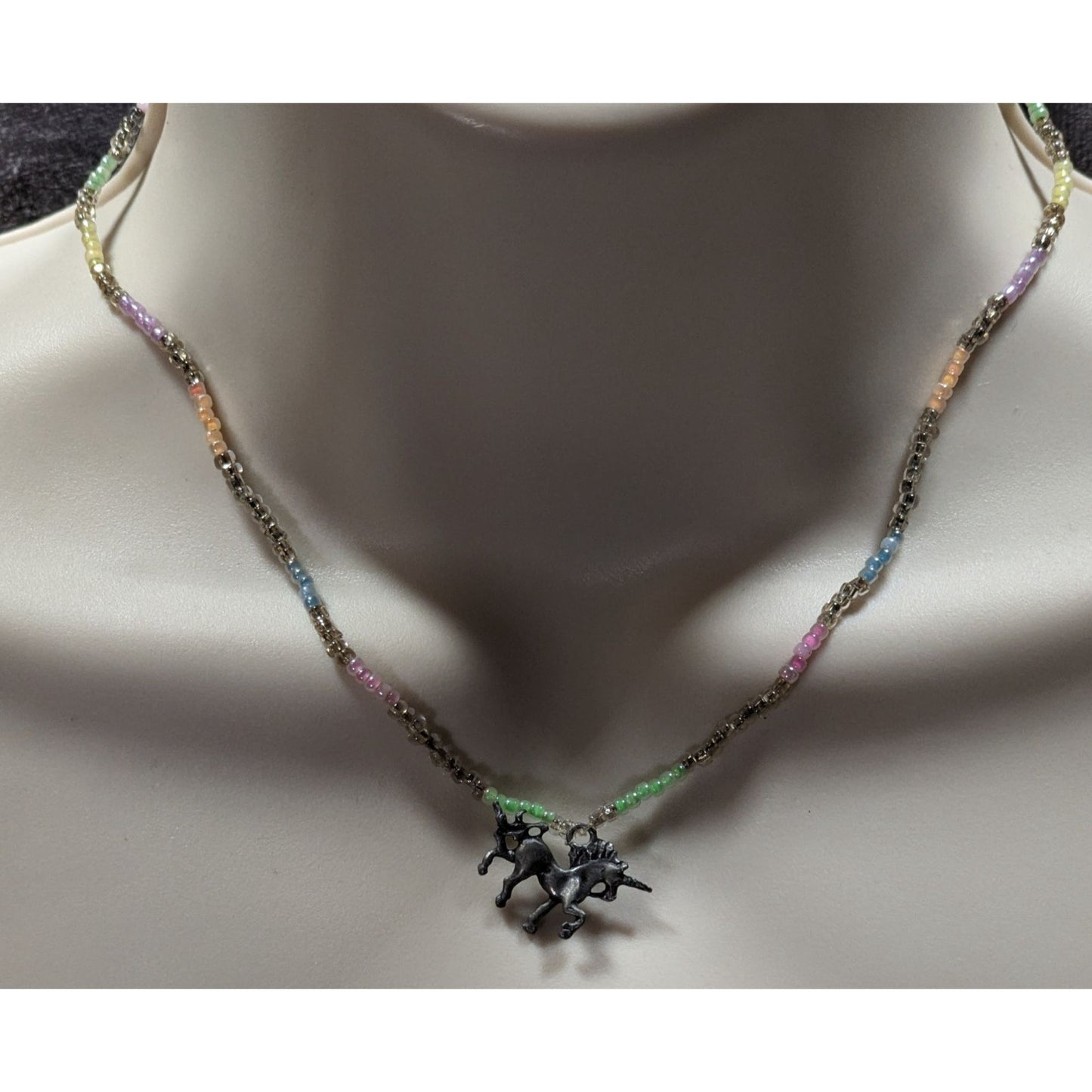 Handmade Pastel Glass Beaded Unicorn Pendant Necklace