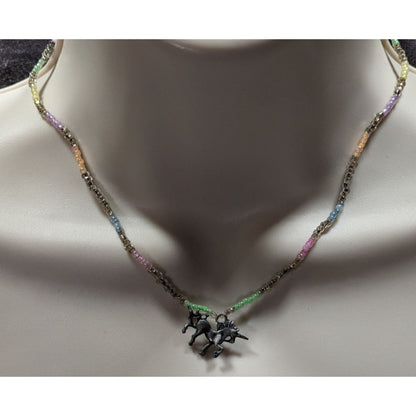 Handmade Pastel Glass Beaded Unicorn Pendant Necklace