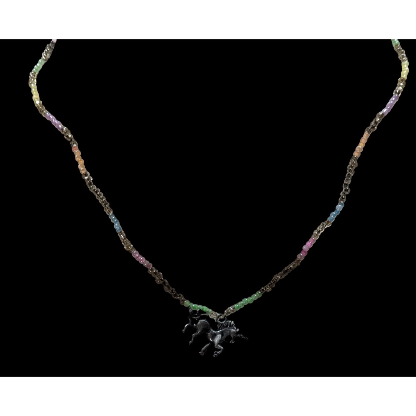 Handmade Pastel Glass Beaded Unicorn Pendant Necklace